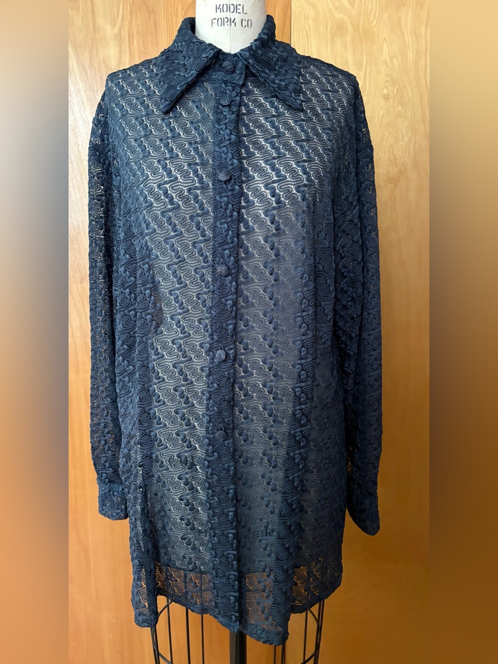 Vintage HdA Paris Sheer Lace Black Tunic Shirt Jacket M L Whimsigoth